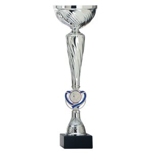 Luxe trofee/prijs beker met blauw accent - zilver - kunststof - 32 x 10 cm