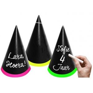 6x stuks neon party feesthoedjes beschrijfbaar met krijtjes   -