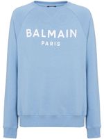 Balmain logo-print organic-cotton sweatshirt - Bleu - thumbnail