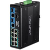 TRENDnet TI-BG104 Industriële Gigabit PoE++ DIN-railschakelaar, onbeheerd met 10 poorten, 4 Gigabit PoE++-poorten, 4 Gigabit PoE-poorten, 2 Gigabit SFP- of RJ-45-poorten, 360 W vermogensbudget