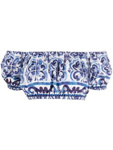 Dolce & Gabbana haut crop à imprimé Majolica - Bleu