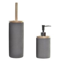 Toiletborstel met houder 38 cm en zeeppompje 300 ml polystone/hout