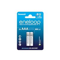 Panasonic eneloop, AAA/Micro herlaadbare batterijen, Ready-to-Use, 2-pack, verbeterde capaciteit van min. 800 mAh, 2100 laadcycli, oplaadbare in plasticvrije verpakking, Ni-MH batterij