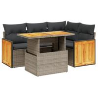 vidaXL 5-delige Loungeset met kussens poly rattan grijs, tuinset, tuinmeubel, terrasset, tuinbank, terrasmeubel, loungebank, loungeset tuin