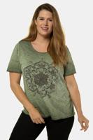 Ulla Popken T-shirt, A-lijn, gevlamde jersey, sierstuds - Grote Maten