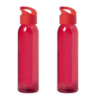 2x Stuks glazen waterfles/drinkfles rood transparant met schroefdop met handvat 470 ml - thumbnail