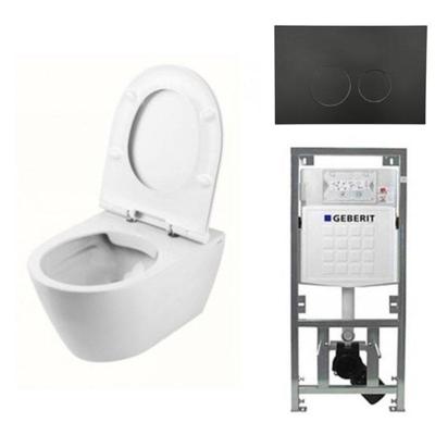 QeramiQ Salina Spoelrandloos toiletset inclusief toiletzitting, inbouwreservoir en mat zwart bedieningspaneel 0701131/sw96855/sw96857/SW706188/ QeramiQ Salina Spoelrandloos toiletset inclusief toiletzitting, inbouwreservoir en mat zwart bedieningspaneel 0701131/sw96855/sw96857/SW706188/