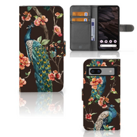 Google Pixel 7A Telefoonhoesje met Pasjes Pauw met Bloemen - thumbnail