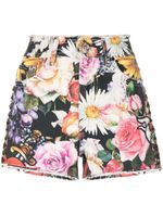 Philipp Plein short en jean à fleurs - Noir