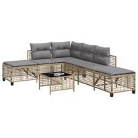 3-delige Loungeset met kussens poly rattan gemengd beige - thumbnail