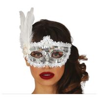 Fiestas Guirca Verkleed oogmasker Venitiaans - zilver pailletten - volwassenen - gemaskerd bal   -