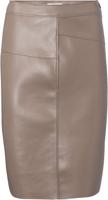 Pu pencil skirt with seams taupe grey