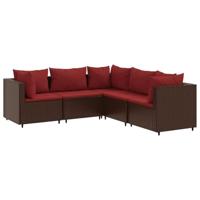 vidaXL 5-delige Loungeset met kussens poly rattan bruin, tuinset, tuinmeubel, terrasset, tuinbank, terrasmeubel, loungebank, loungeset tuin