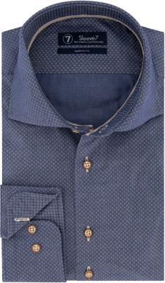 Sleeve7 Heren Overhemd Navy Kleine Bruine Print Modern Fit Sleeve7 Heren Overhemd Navy Kleine Bruine Print Modern Fit