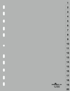 Durable 6522 Register DIN A4 1-20 Polypropyleen Grijs 20 tabbladen Bedrukte tabs 652210