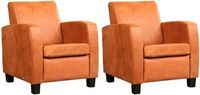 Set van 2 Oranje leren landelijke fauteuils Joy - poot hout zwart - Kenia Leer Rost (oranje leer)