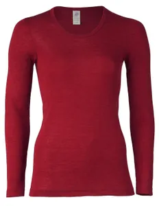 Dames Shirt Lange Mouw Zijde Wol Engel Natur, Kleur Bordeauxrood, Maat 46/48 - Extra Large