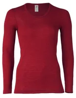 Dames Shirt Lange Mouw Zijde Wol Engel Natur, Kleur Bordeauxrood, Maat 38/40 - Medium - thumbnail