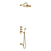 Regendouche set Tres Clasic | Inbouw | Thermostaatkraan | 3-weg | Vintage | 24k Goud glans