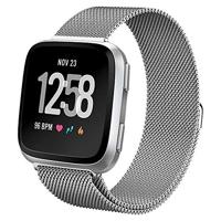 By Qubix - Compatible met Fitbit Versa 1/2 & Lite milanese bandje - Maat: Large - Zilver - Compatible fitbit bandje