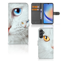 Samsung Galaxy A24 4G Telefoonhoesje met Pasjes Witte Kat - thumbnail