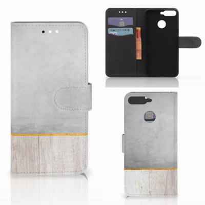 Huawei Y6 2018 Book Style Case Wood Concrete Huawei Y6 2018 Book Style Case Wood Concrete