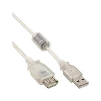 InLine 34610Q USB 2.0 verlengkabel met ferrietkern (stekker-naar-bus, type A, 1m) helder