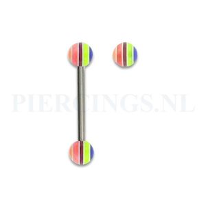 Tongpiercing acryl gestreept paars UV geel