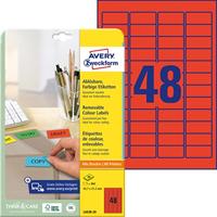 AVERY Zweckform gekleurde etiketten (A4, 960 stuks, verwijderbaar, 45,7 x 21,2 mm, 20 vellen) rood