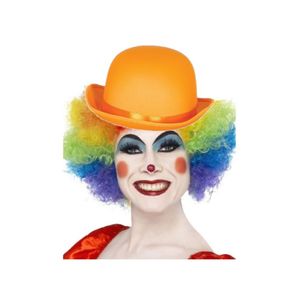 Clown verkleed set gekleurde pruik met bolhoed oranje