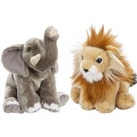 Zachte pluche knuffels 2x stuks - Leeuw en Olifant van 18 cm