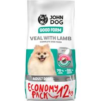 JOHN DOG Good Form Hondenvoer voor volwassenen, honden, kleine rassen, droogvoer voor honden, droogvoer voor honden, vrij van multen, kalfsvlees met lam, 12 kg