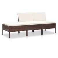 3-delige Loungeset met kussens poly rattan bruin - thumbnail