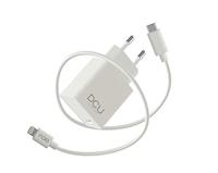 DCU TECNOLOGIC | iPhone-compatibele wandlader | snel opladen | Lightning-aansluiting | 1 m PVC-gecoate Lightning-kabel | wit
