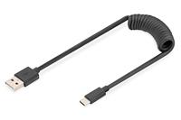 DIGITUS USB 2.0 spiraalkabel - USB-A naar USB-C - 480 Mbit/s - Power Delivery 60W - uitrekbaar tot 1 m - zwart
