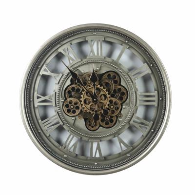 Mansion atmosphere Wandklok Gears open Old Silver 60cm
