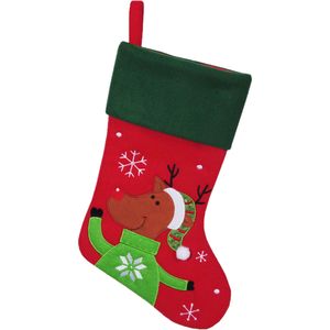 Decoratie kerstsok - rood - met rendier - H45 cm - polyester   -