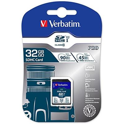 Verbatim Pro U3 SDXC-kaart - 32 GB, SD-kaart, voor 4K-video-opnamen, Water- en schokbestendig, zwart