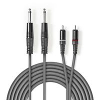 Stereo audiokabel | 2x 6,35 mm male - 2x RCA male | 3,0 m | Grijs - thumbnail