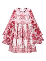 Dolce & Gabbana Kids robe drapée à imprimé Majolica - Blanc