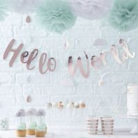 Geboorte Letterslinger 'Hello World' Rosé goud (2m)