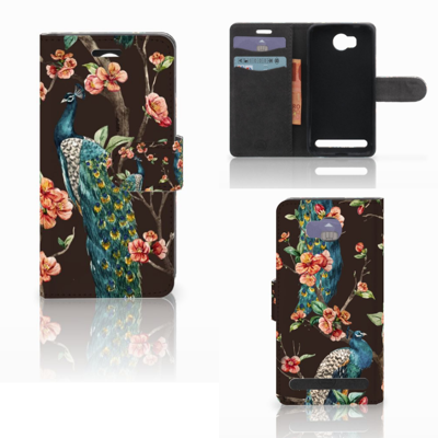 Huawei Y3 2 | Y3 II Telefoonhoesje met Pasjes Pauw met Bloemen Huawei Y3 2 | Y3 II Telefoonhoesje met Pasjes Pauw met Bloemen