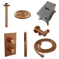 Regendoucheset Inbouw Brauer Copper Carving Thermostatisch 20 cm met 3-Weg Omstelling, Plafondarm en Staaf Handdouche Geborsteld Koper Brauer - thumbnail