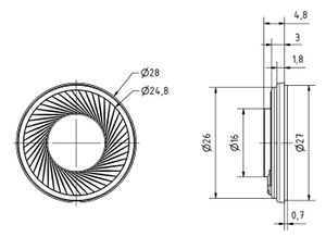 Visaton K 28 WP - 8 Ohm 1.1 inch 2.8 cm Mini-luidspreker 1 W 8 Ω Zwart Kunststof membraan