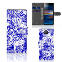 Telefoonhoesje met Naam Sony Xperia 10 Angel Skull Blauw