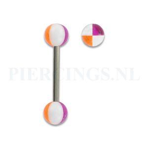 Tongpiercing acryl geblokt oranje wit paars