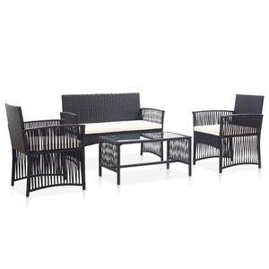 4-delige Loungeset met kussen poly rattan zwart