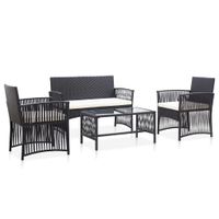 4-delige Loungeset met kussen poly rattan zwart - thumbnail