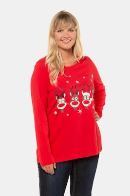 Ulla Popken Kerstshirt, A-lijn, rendieren, lange mouwen - Grote Maten