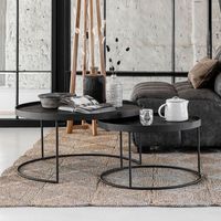 DTP Home Salontafel Mercurius Teakhout, Set van 2 stuks - Zwart - Rond - thumbnail